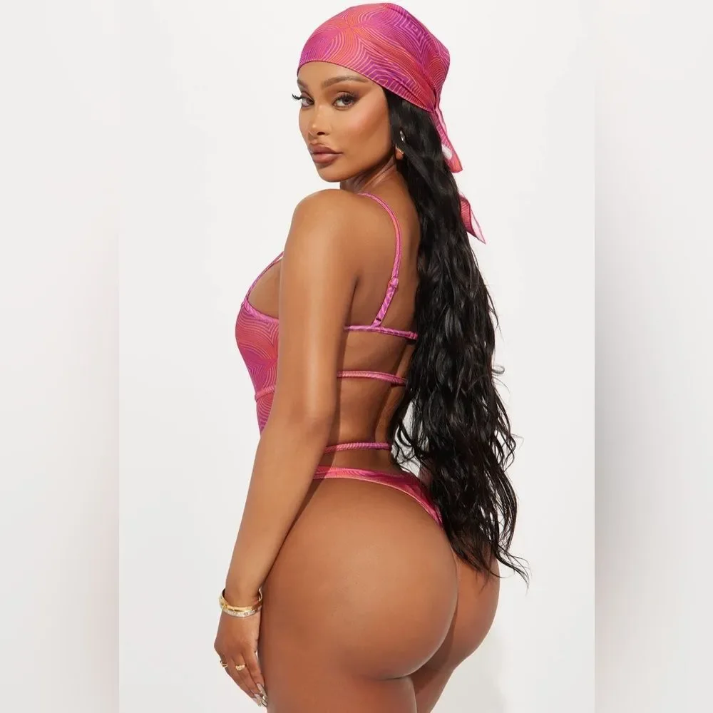 Yacht Life Cutout 1 Piece Swimsuit Set - Fuchsia/combo